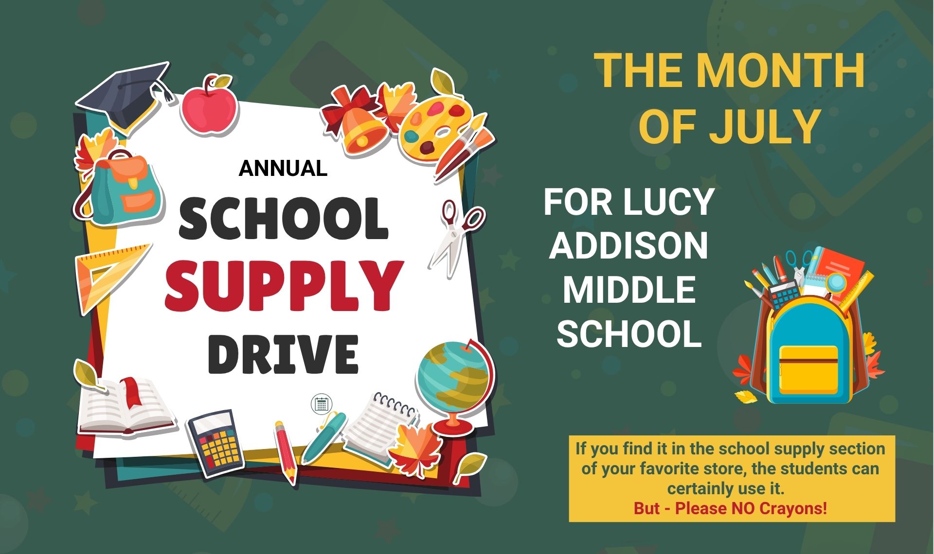 Green and Yellow Illustrated School Supply Drive Flyer (6.4 x 3.8 in)